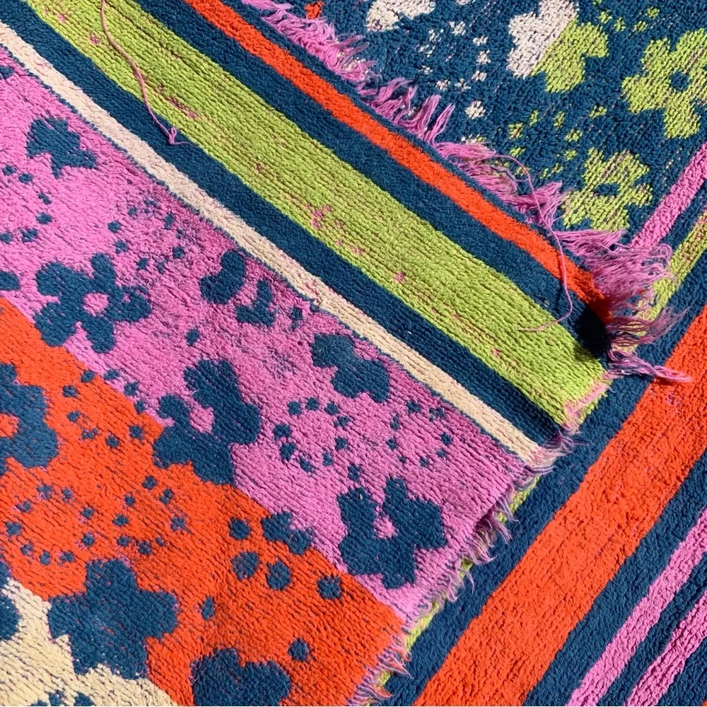 Lowest price! Vintage 70s terrycloth neon floral & striped towel